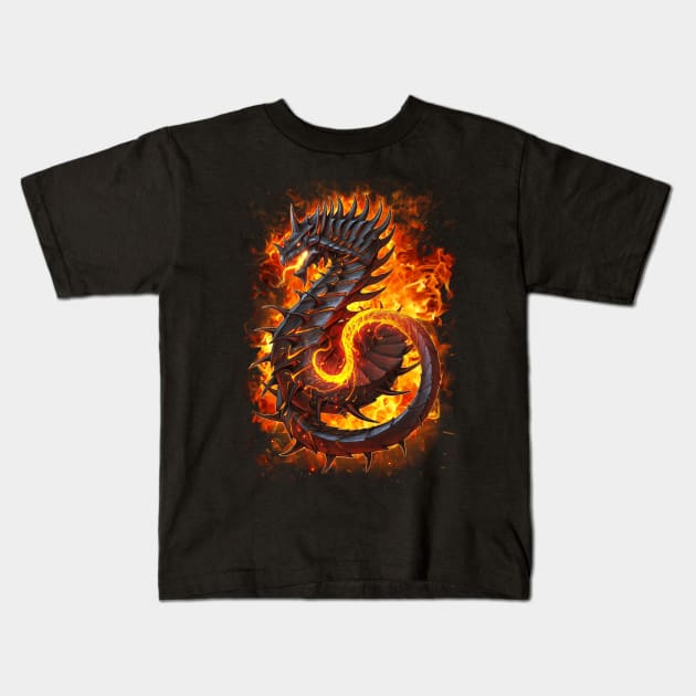 Fire Dragon Alt. Flames Kids T-Shirt by chriskar